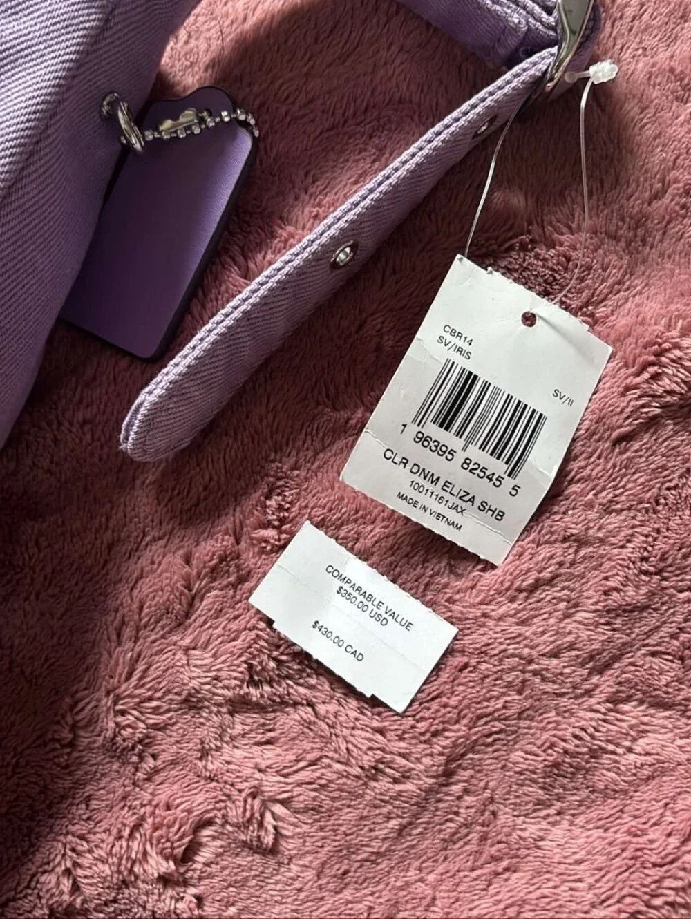 COACH Eliza Iris Purple Denim Shoulder Bag.